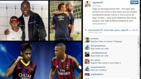 Neymar faz homenagem a Robinho: "Pela primeira vez contra meu ídolo"